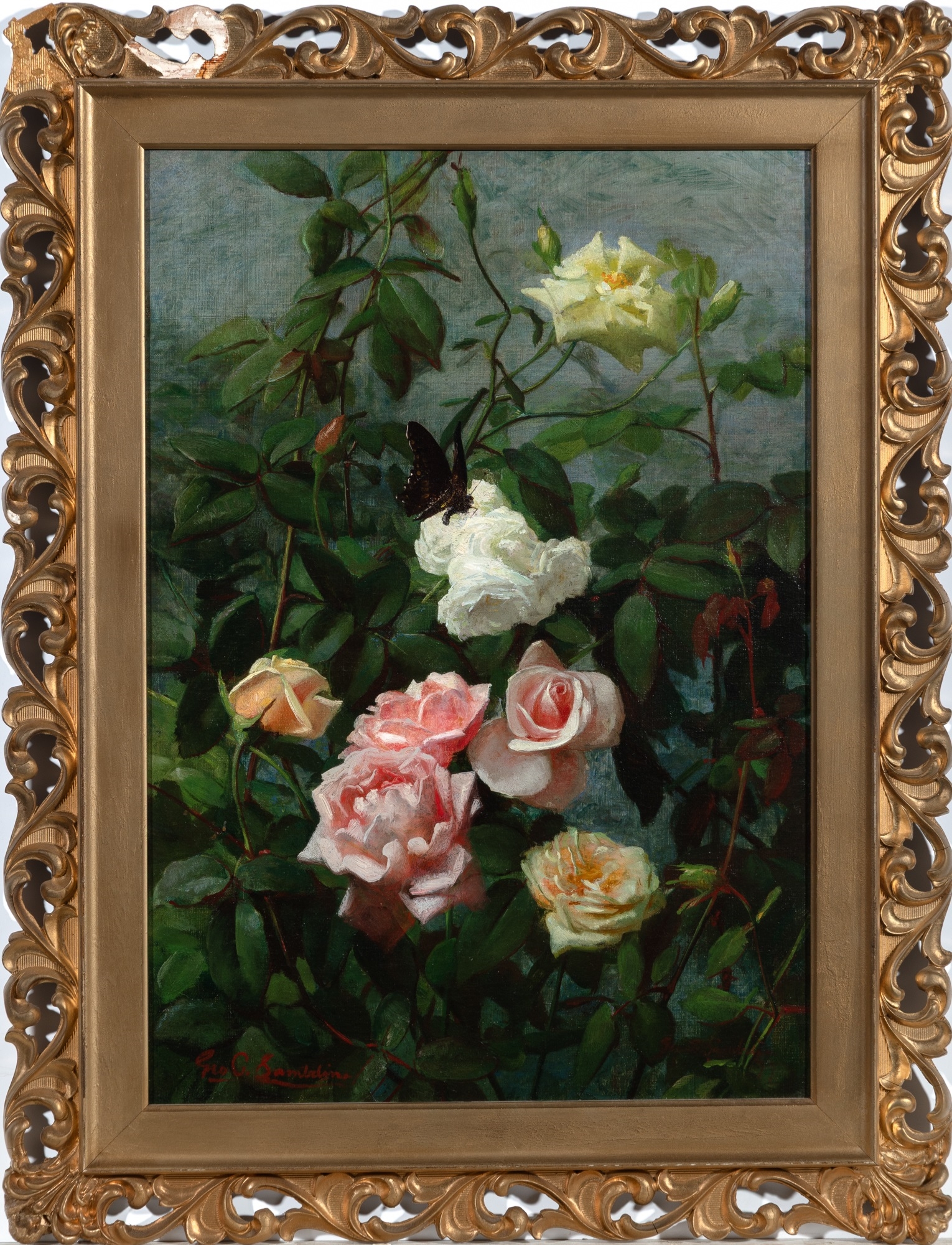 George Cochran Lambdin | Still Life of Roses and a Butterfly | MutualArt