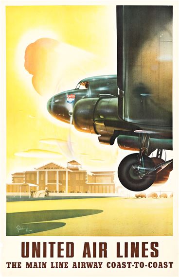 UNITED AIR LINES / THE MAIN LINE AIRWAY COAST - TO - COAST. 1938. by Arthur C. Radebaugh, 1938