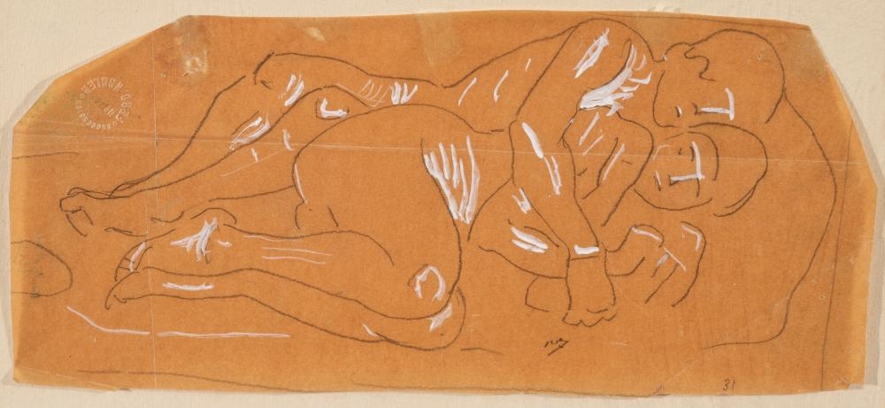 Artwork by Ferdinand Hodler, Studie für die Liebe, Made of Pencil and gouache on tracing paper