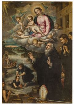 Miracolo di San Benedetto con autoritratto del pittore - Cesare Corte