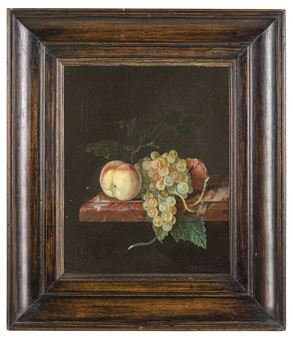 Natura morta con uva, una pesca e una rosa - Cornelis Kick