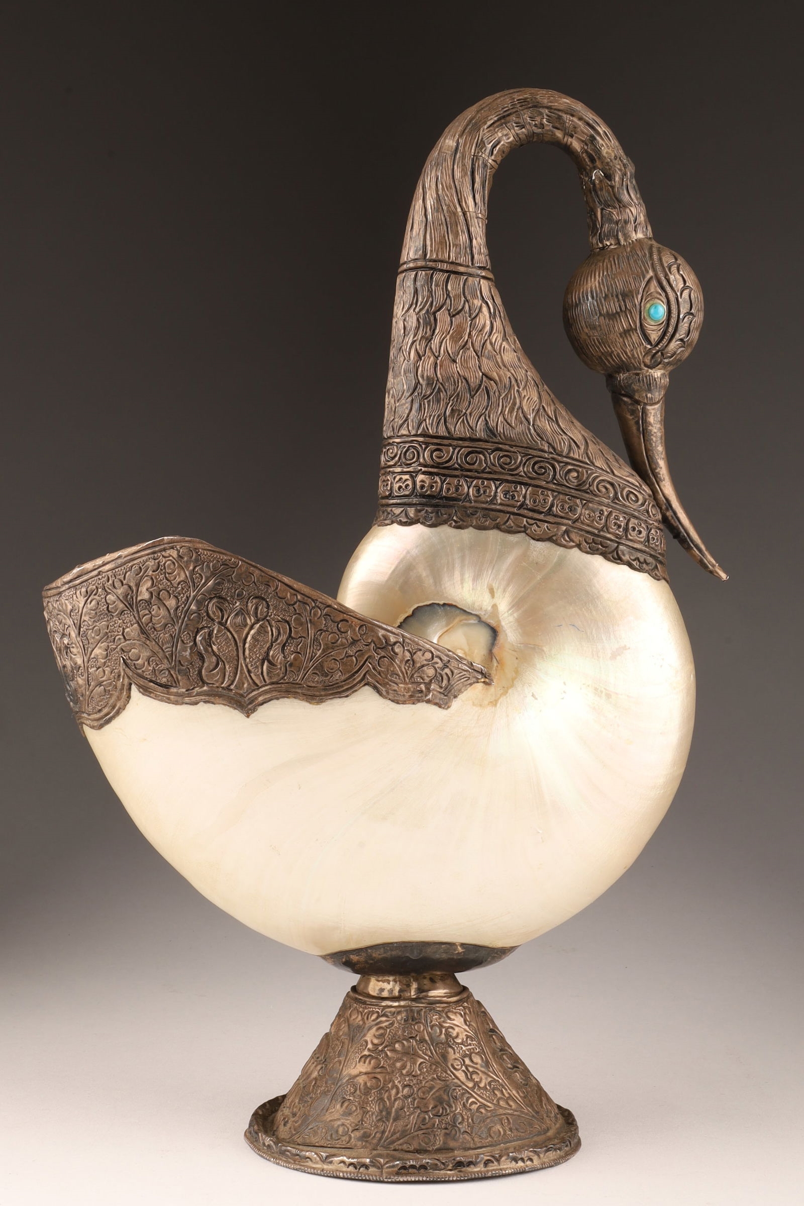Prior | Indian Silver and Nautilus Shell Figural Dish | MutualArt