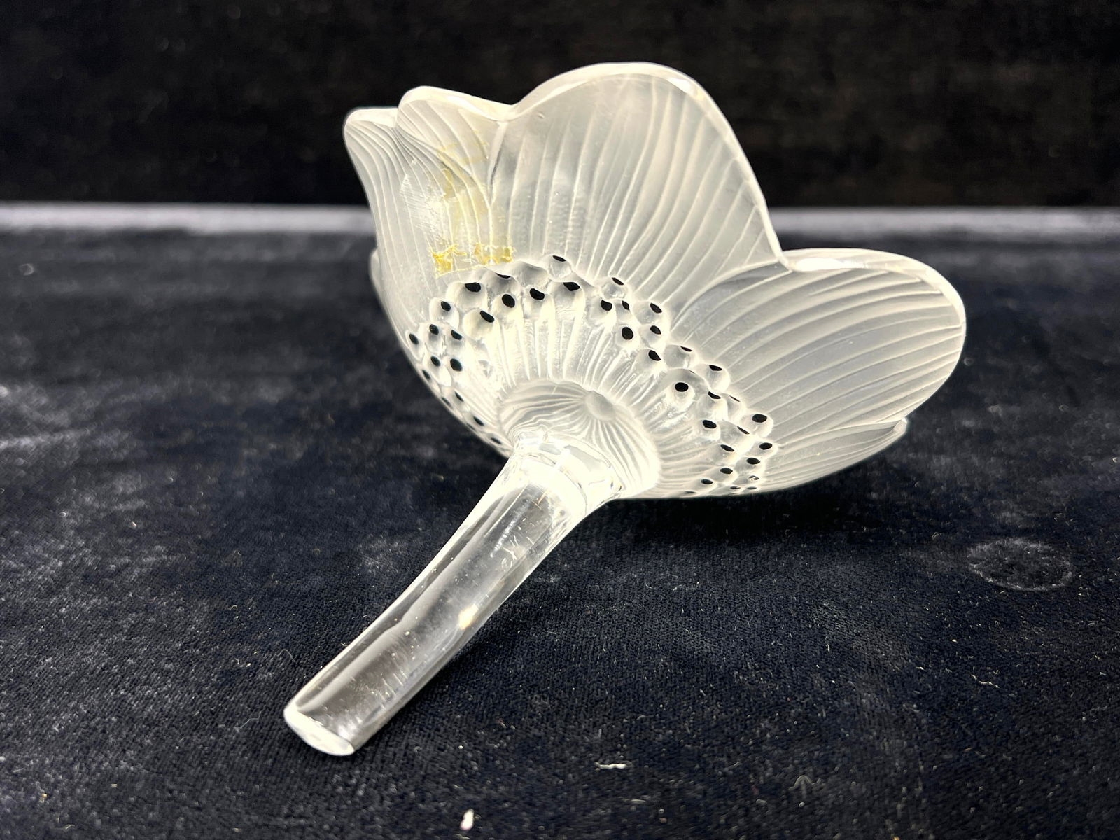 Artwork by René Lalique, 2pc LALIQUE France Crystal. Dahlia Flower Perfume Bottle Perfumer. Frosted Crystal Anemone Flower, Made of Frosted Crystal Anemone Flower Sculpture