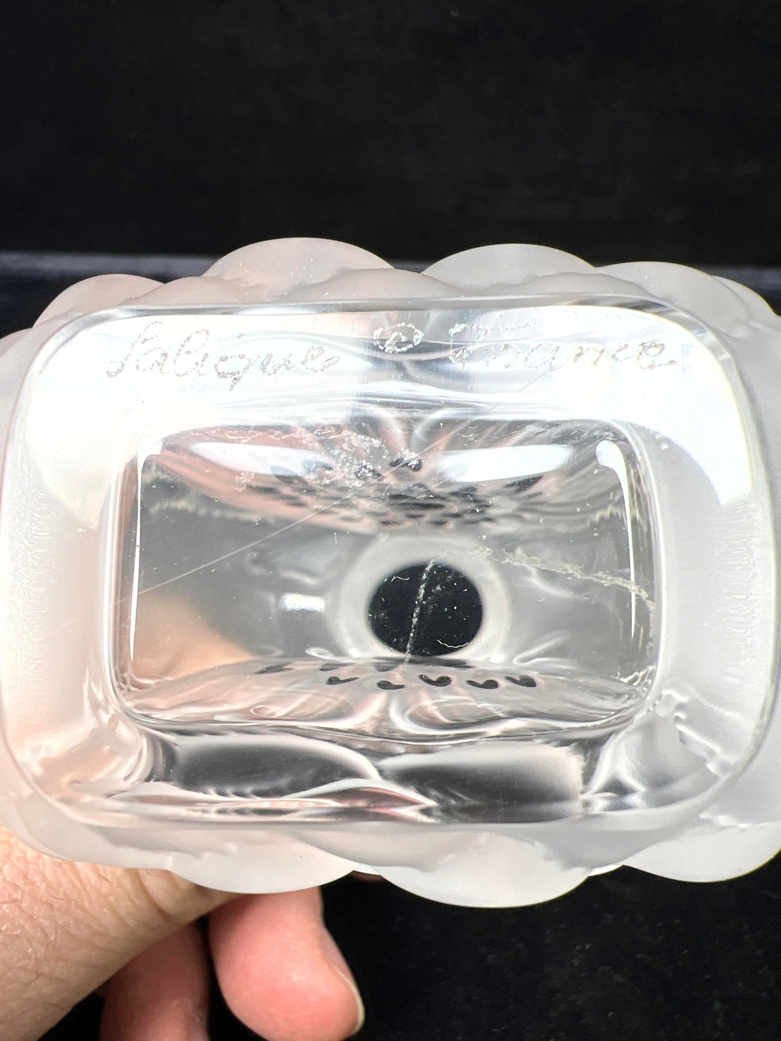 Artwork by René Lalique, 2pc LALIQUE France Crystal. Dahlia Flower Perfume Bottle Perfumer. Frosted Crystal Anemone Flower, Made of Frosted Crystal Anemone Flower Sculpture