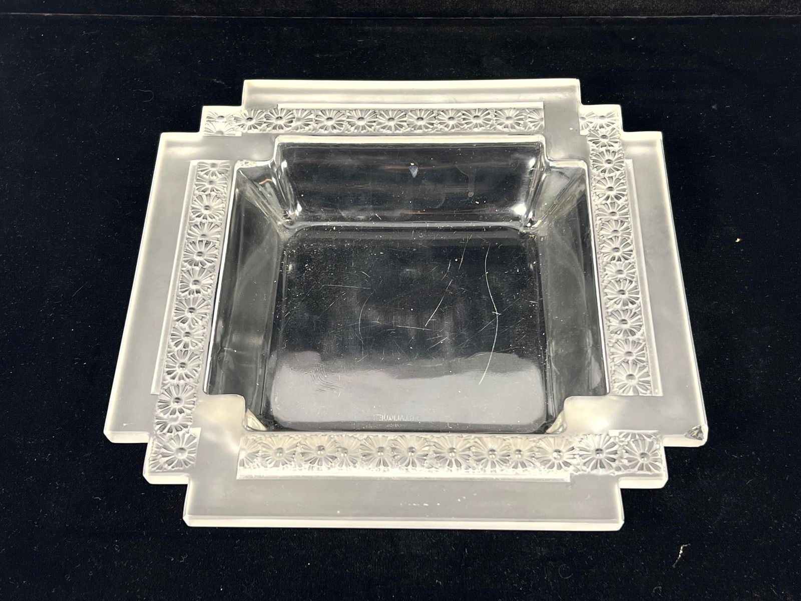 Artwork by René Lalique, 2pc Rene Lalique Paquerettes-2 square plates. Both signed, Made of plates