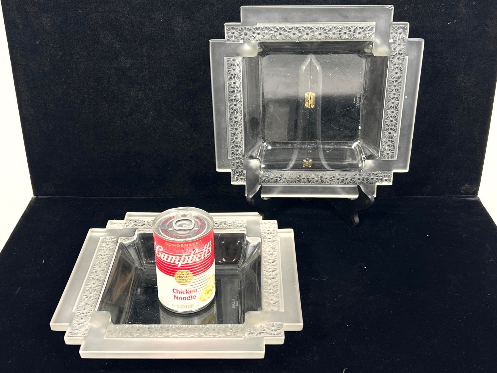 Artwork by René Lalique, 2pc Rene Lalique Paquerettes-2 square plates. Both signed, Made of plates