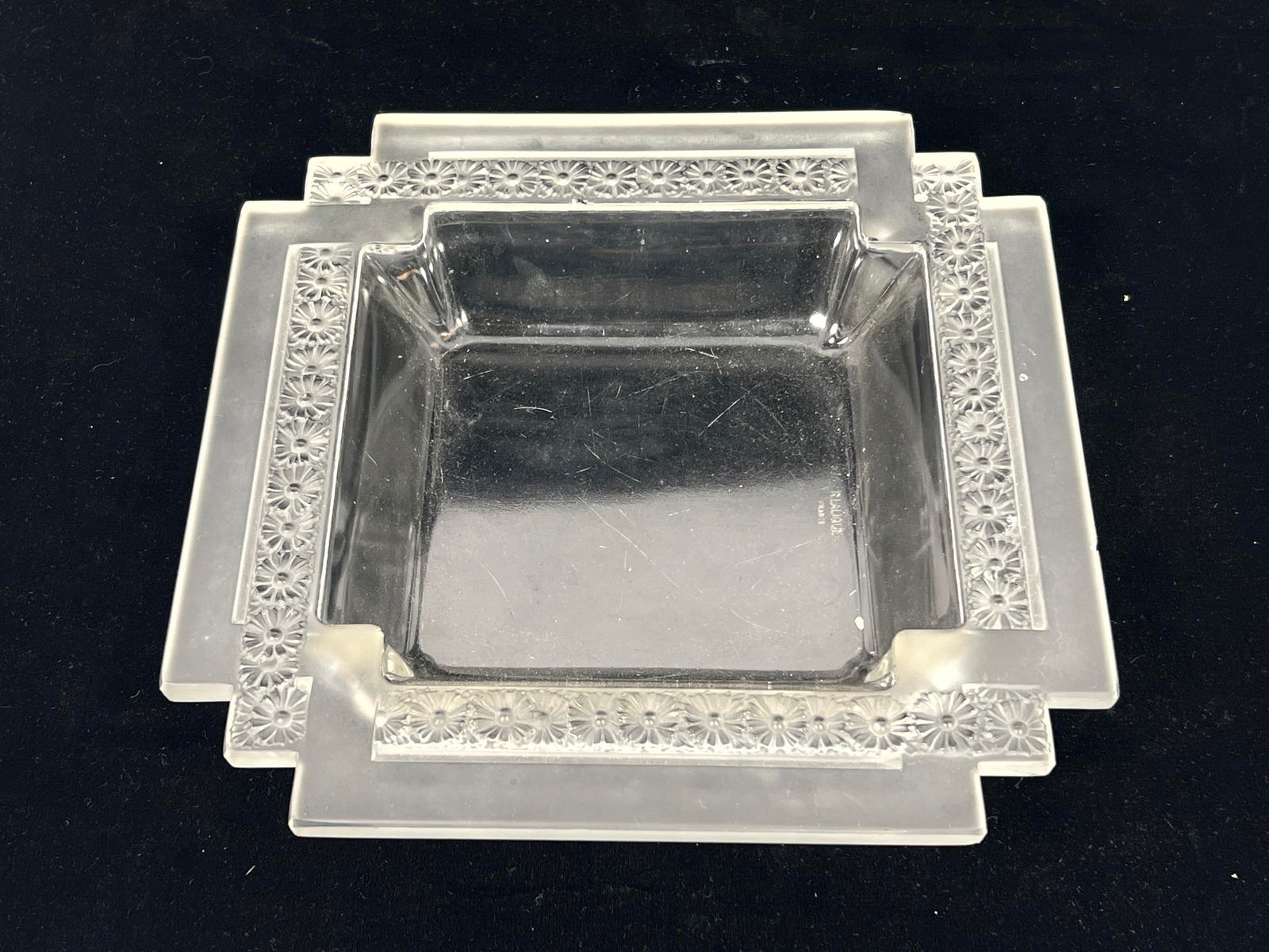 Artwork by René Lalique, 2pc Rene Lalique Paquerettes-2 square plates. Both signed, Made of plates