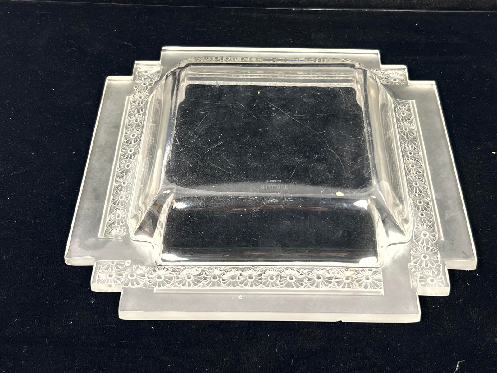 Artwork by René Lalique, 2pc Rene Lalique Paquerettes-2 square plates. Both signed, Made of plates