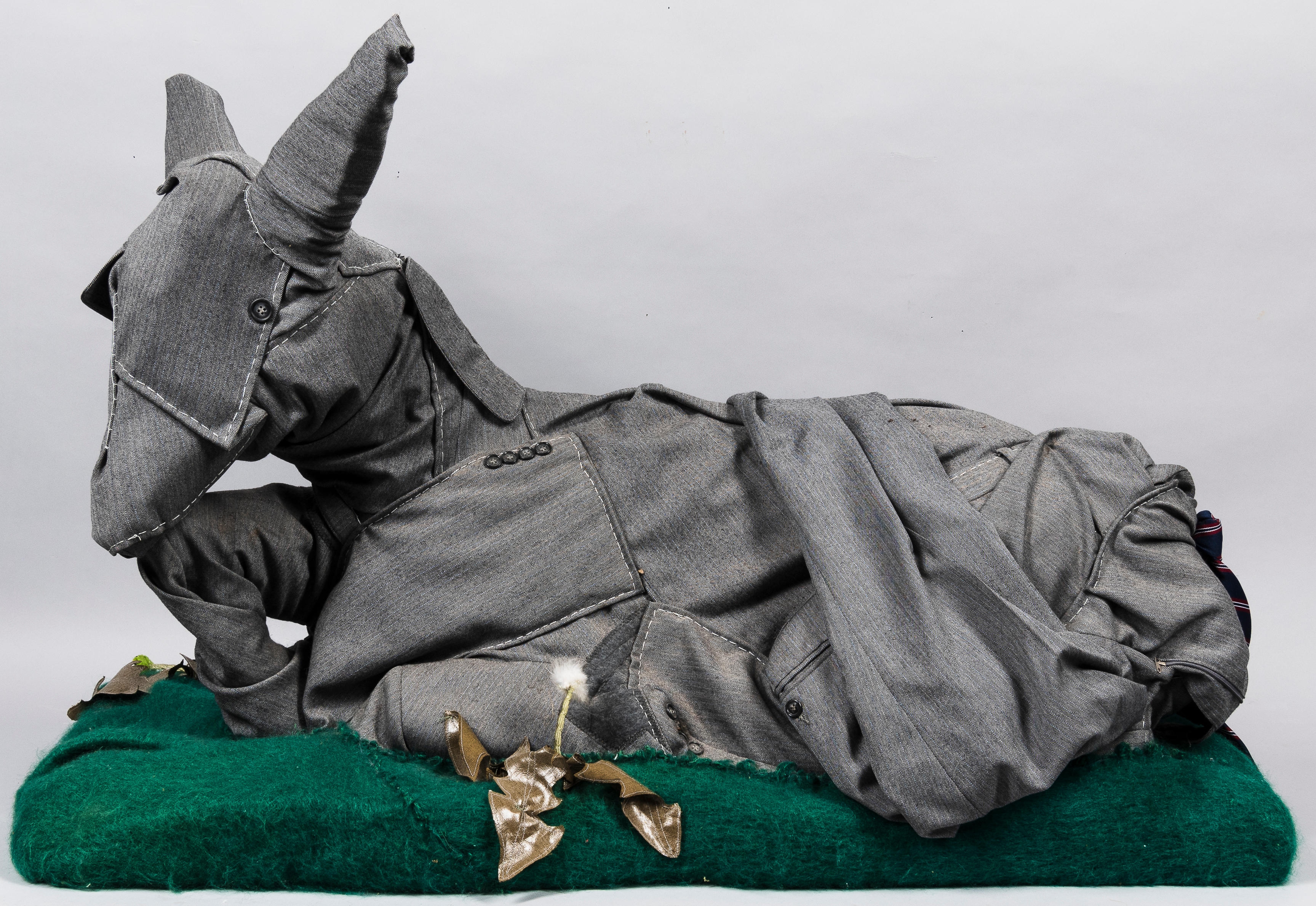 Artwork by Christian Holstad, House Training #1 (Dancing Goats, Made of mixed media including wool, leather, polyester, rubber