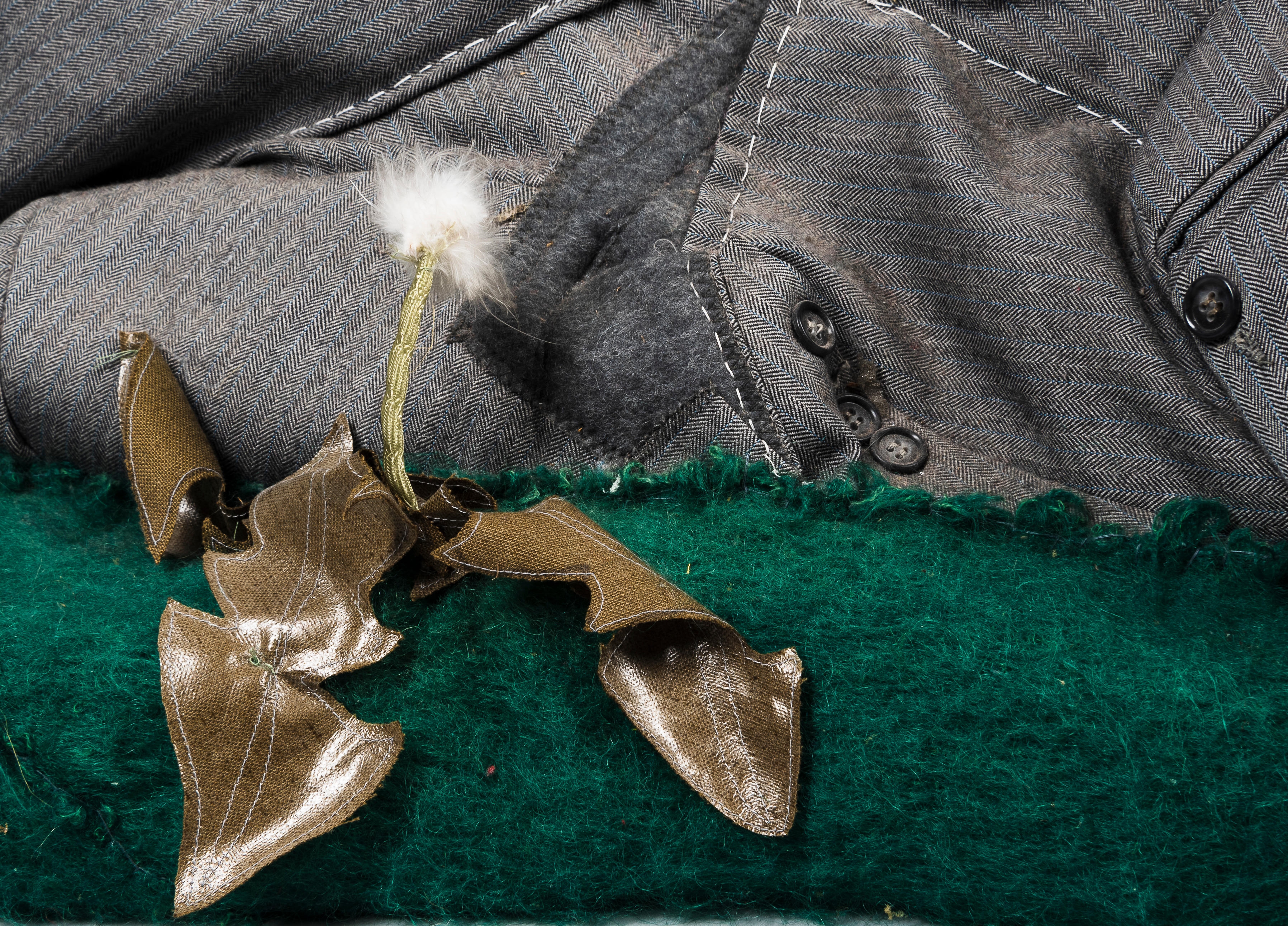 Artwork by Christian Holstad, House Training #1 (Dancing Goats, Made of mixed media including wool, leather, polyester, rubber