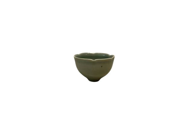 Small lotus flower bowl on heel in porcelain, celadon enamel