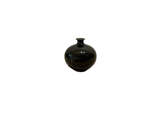 Stoneware miniature ovoid vase, decorated with grey, green and anthracite enamel drips