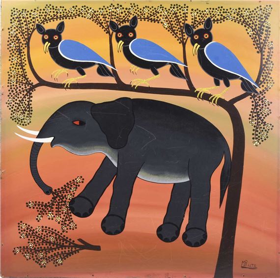Zebra and birds perched in tree by Hashim Mruta, 1942