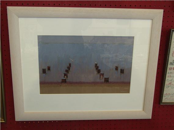 RICHARD DACK: Oil on canvas of groynes and gulls. Signed lo by Richard Dack