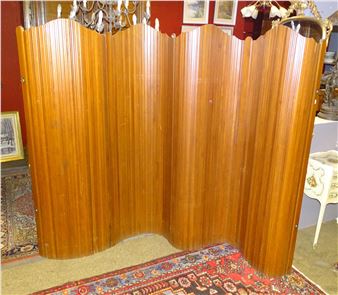 Meuble : Paravent enroulable à lamelles de bois (traces usures) circa 1950 attribué BAUMANN Jomain - Jomain Baumann