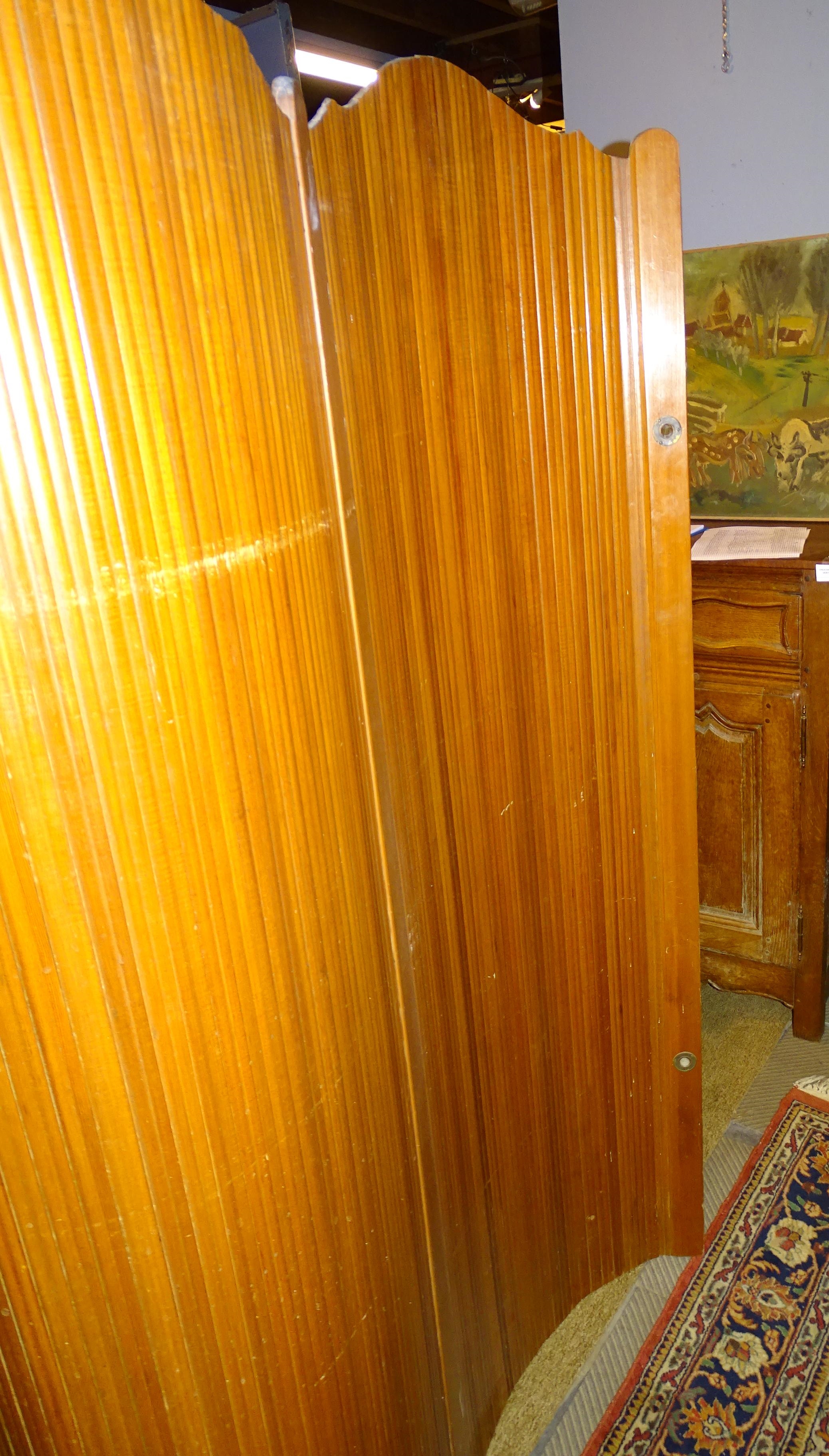 Artwork by Jomain Baumann, Meuble : Paravent enroulable à lamelles de bois (traces usures) circa 1950 attribué BAUMANN Jomain, Made of wood