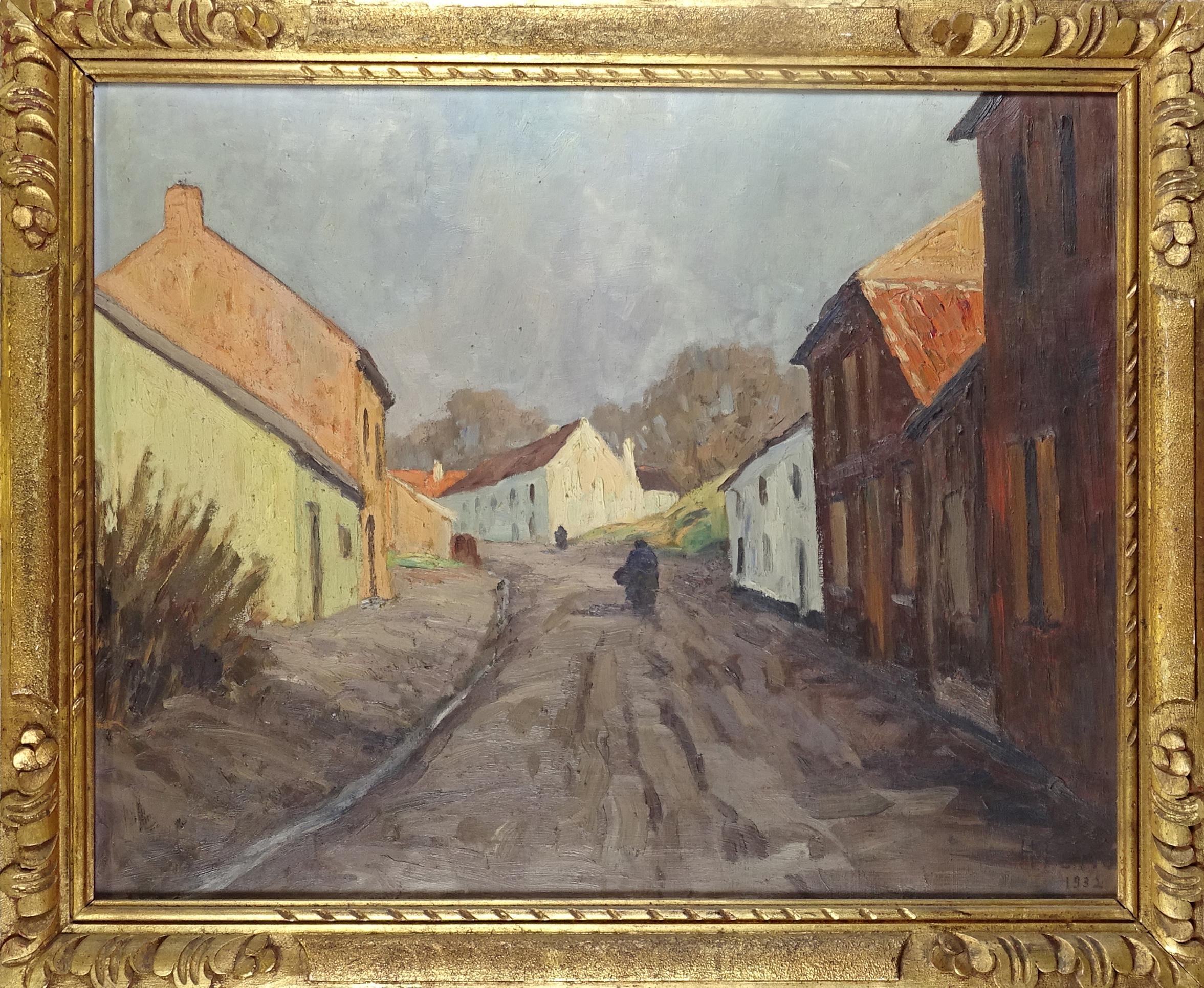 Artwork by Henri Petit, Rue de village animé, Made of oil on canvas