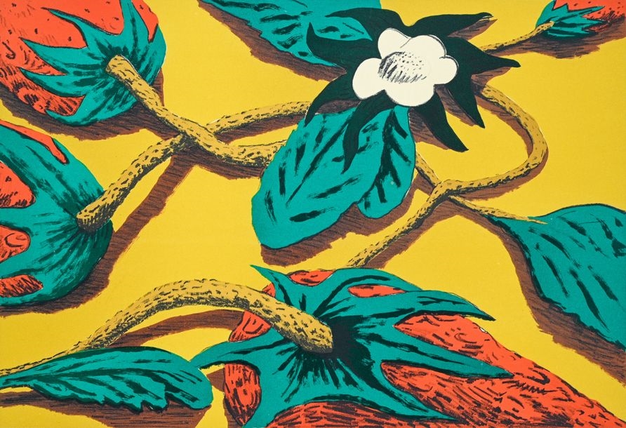 Artwork by Philippe Hortala, Strawberries and strawberry blossoms, Made of Lithograph