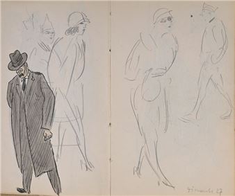 Jean DULAC (1902-1968) Set of twelve relatively complete study sketchbooks in pencil, ink and watercolor: sketchbook from the artist's youth on the 14-18 war, military scenes; sketchbook of portraits, figures dressed in the fashion of the 1914-1930 period; sketchbook of a trip to Spain (Cordoba); cabaret, dance and street scenes. Two notebooks are inscribed Jean Dulac 18, rue Bonaparte. A fragment of the work La solitude peuplée with burin frontispiece by Jean Dulac is included - Jean Dulac