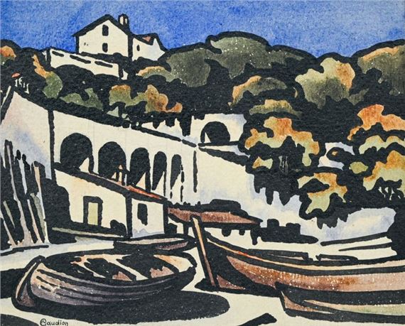 Provencal view of fishermen by Georges Gaudion