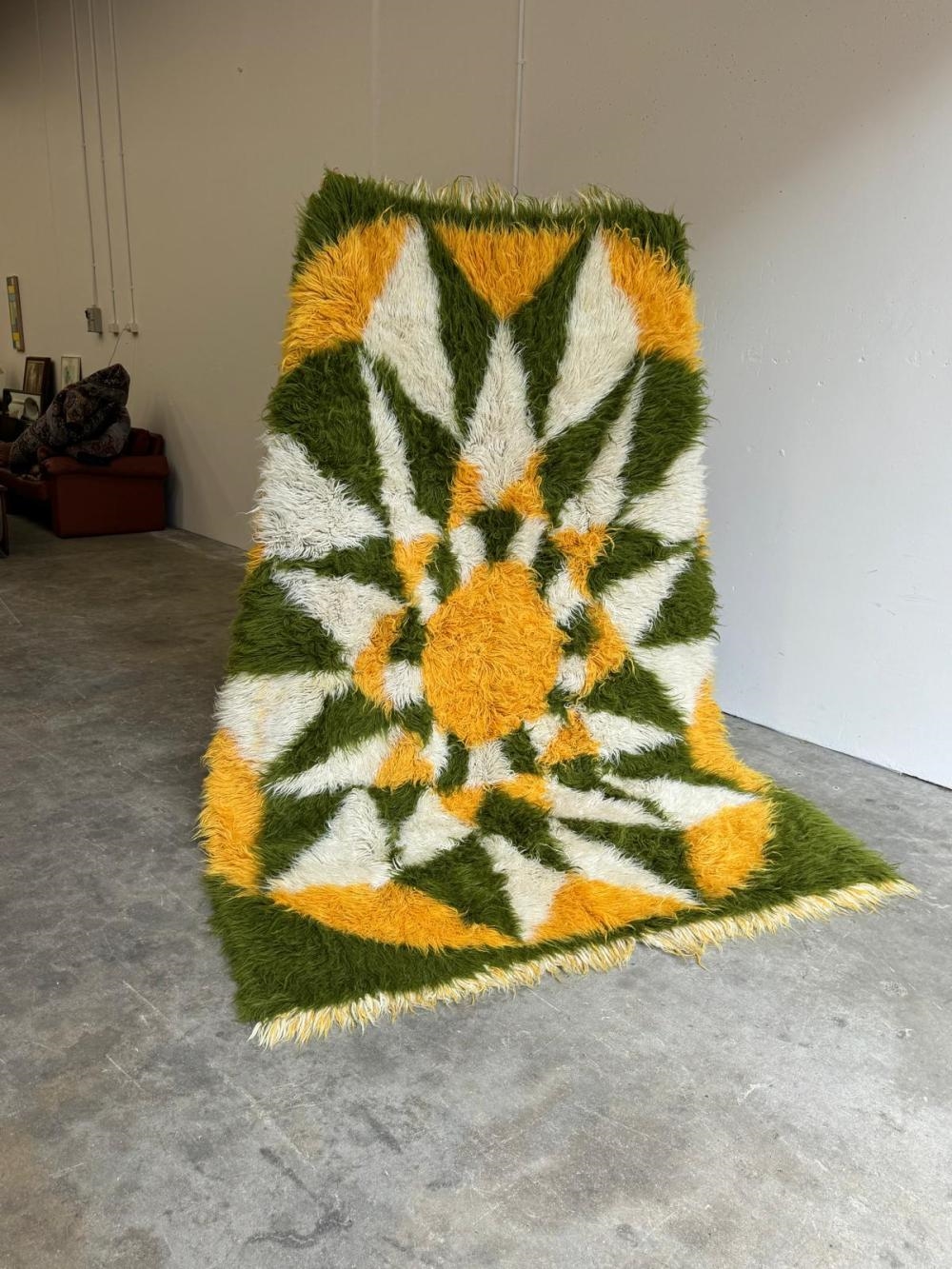Flokati | A rare 1960's Greek Flokati handwoven wool shag rug in green ...