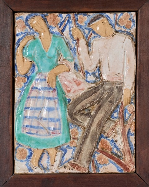 Edouard Cazaux | Couple de Basques à la pegara Plaque en émaillée ...