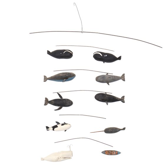 Folk Carved Mobile of Whales - Irving Briggs