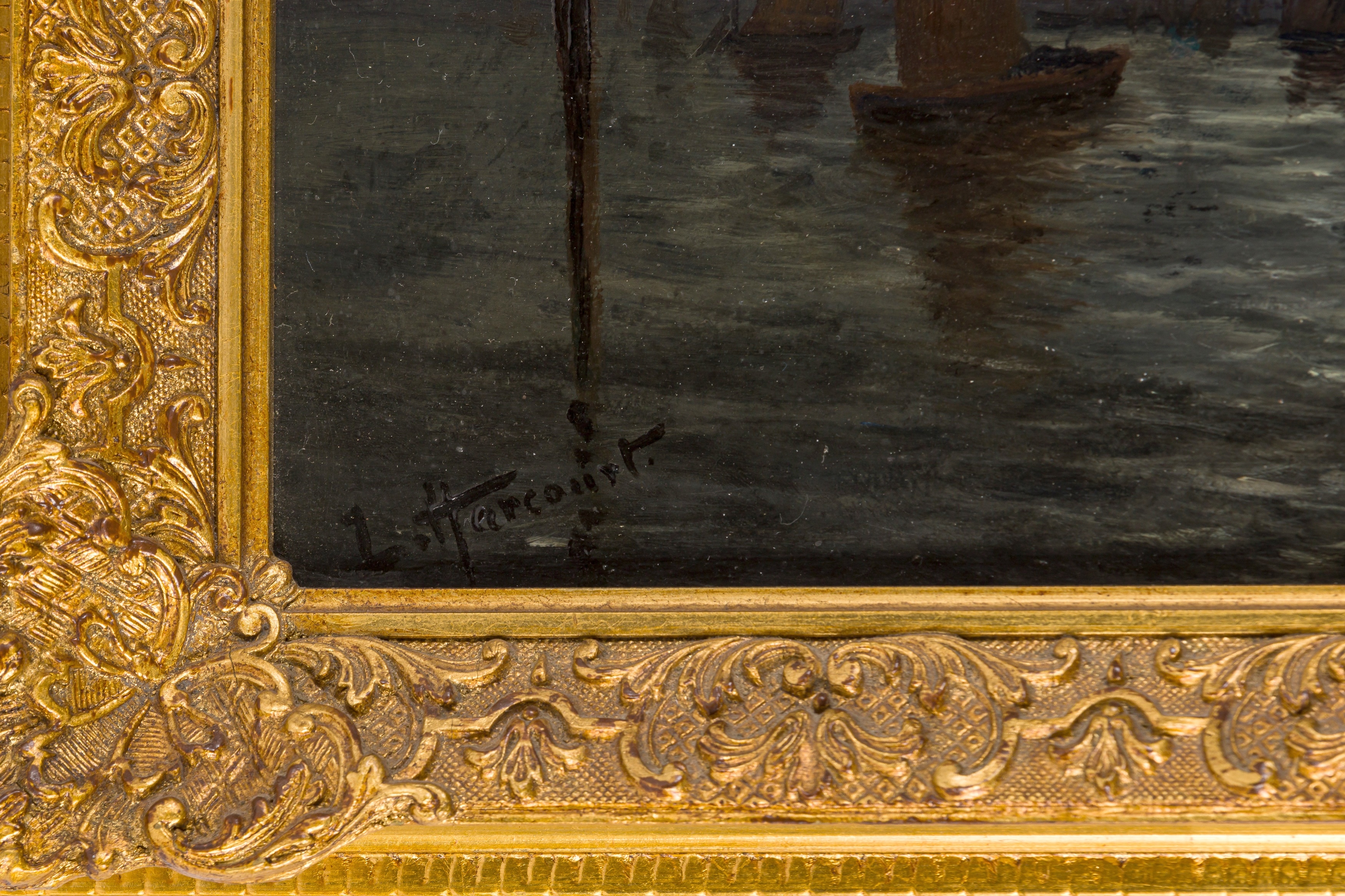 Artwork by Louis Hubbard Grimshaw, Nocturnal shipping scene, Made of oil on panel