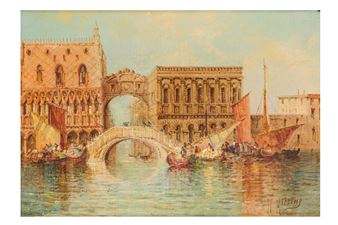 View of the Doge's Palace and the Bridge of Sighs, Venice - William Meadows