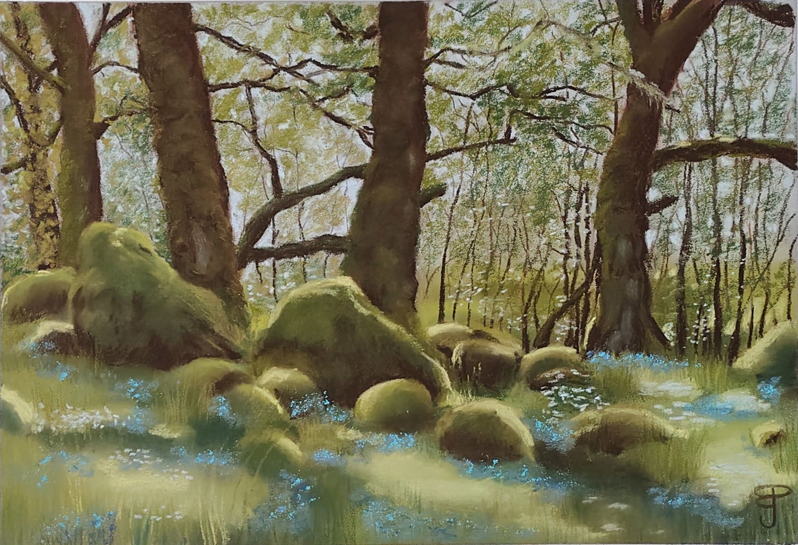 Artwork by Brian Prangle, Ariundle Forest, Made of Soft Pastel on sanded paper