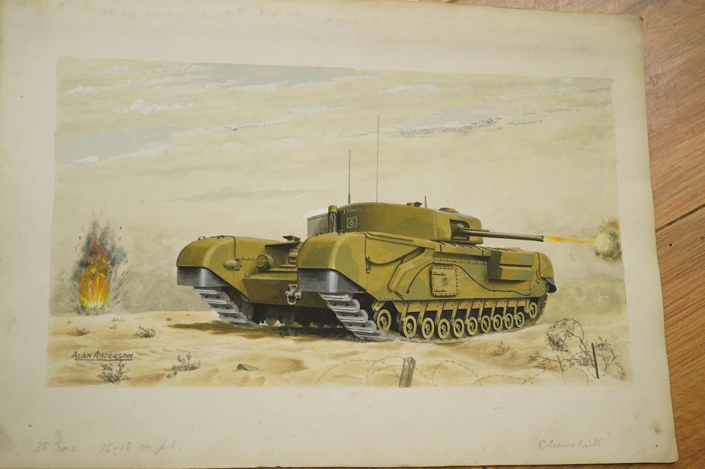 Artwork by Alan Anderson, Alan Anderson, set of eight original WWII watercolours for postcard designs, Military vehicles to, Made of watercolours