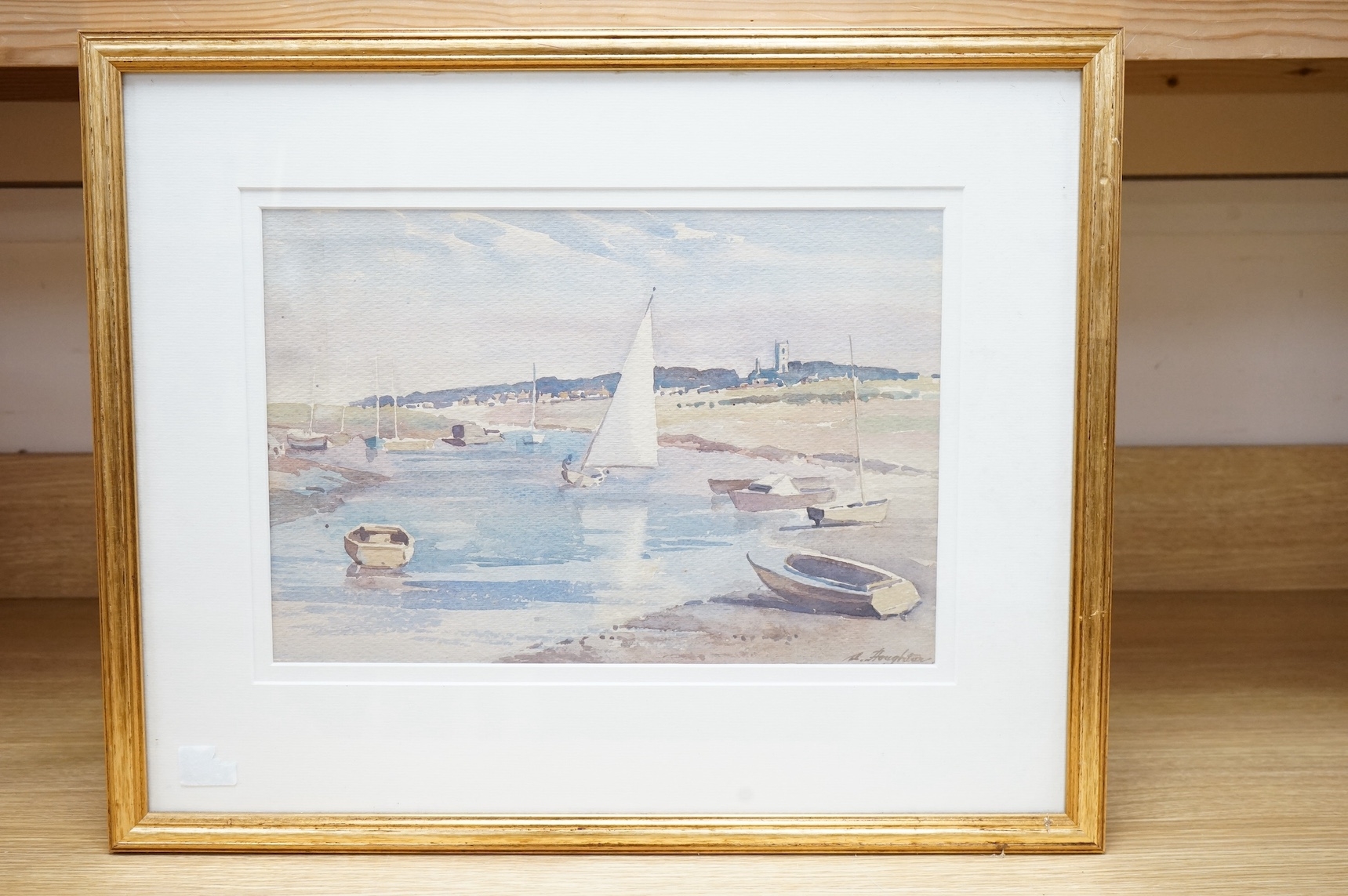 Artwork by Albert Houghton, Riverscape with sailing boats, Made of watercolour