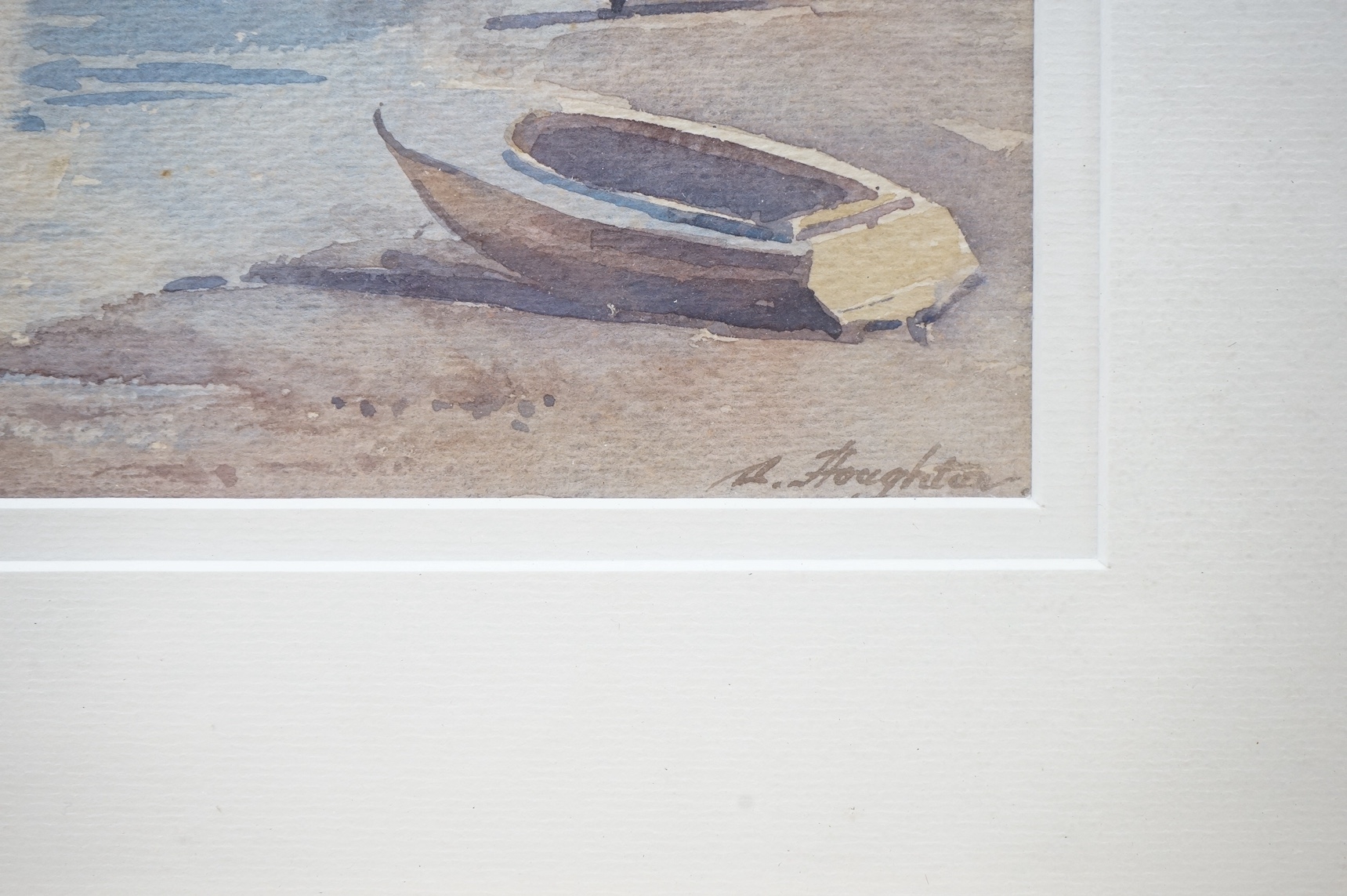 Artwork by Albert Houghton, Riverscape with sailing boats, Made of watercolour