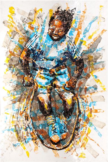 Mbongeni Buthelezi (South African 1966-) BOY SKIPPING by Mbongeni Richmond Buthelezi, dated 2014