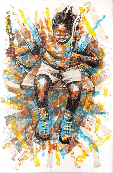 Mbongeni Buthelezi (South African 1966-) BOY ON A SWING by Mbongeni Richmond Buthelezi, dated 2014