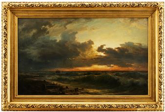 Skeppsbrott i solnedgång - Otto Sinding