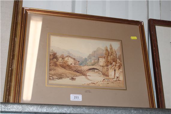 watercolour study of an Italian river sce - H. Hill