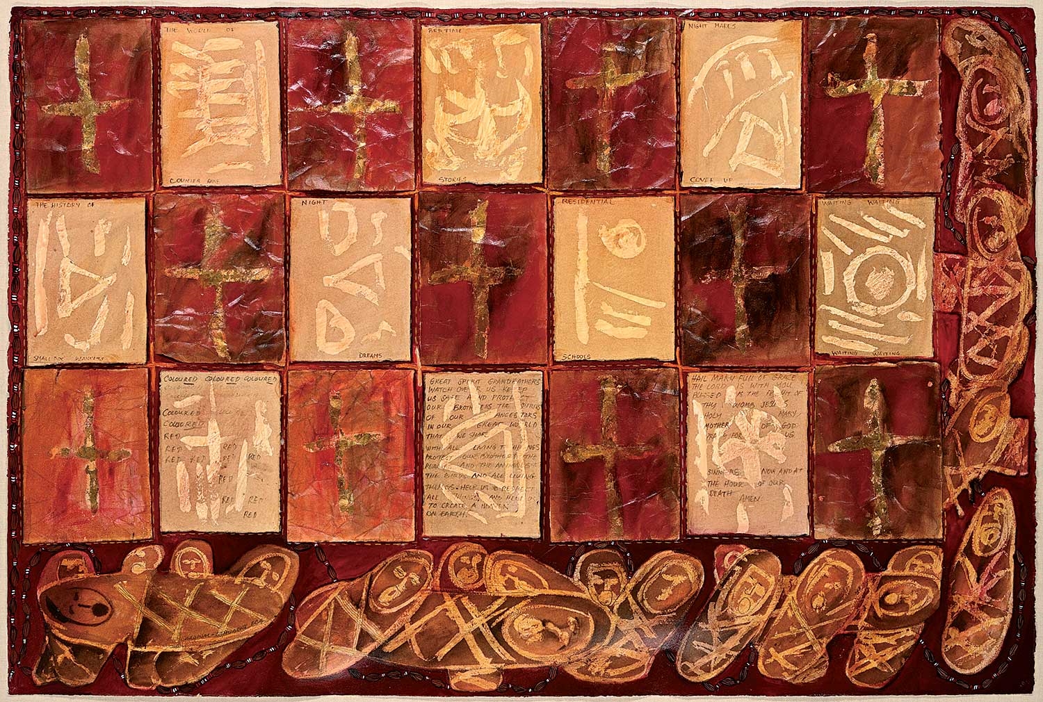 Artwork by Joane Cardinal-Schubert, Counter Pane, Made of mixed media and collage on paper