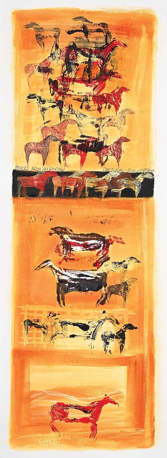 Artwork by Joane Cardinal-Schubert, Horses from My Window, Made of mixed media on paper