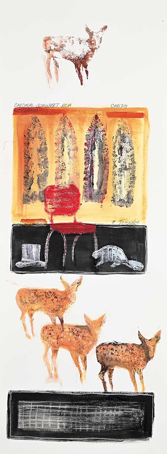 Artwork by Joane Cardinal-Schubert, Candy and Johnny, Made of mixed media on paper