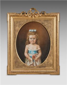 Berthe DOLE (19th century) Portrait of a little girl with flowers Pastel signed lower right. 58 x 43.5 cm - Berthe Dole