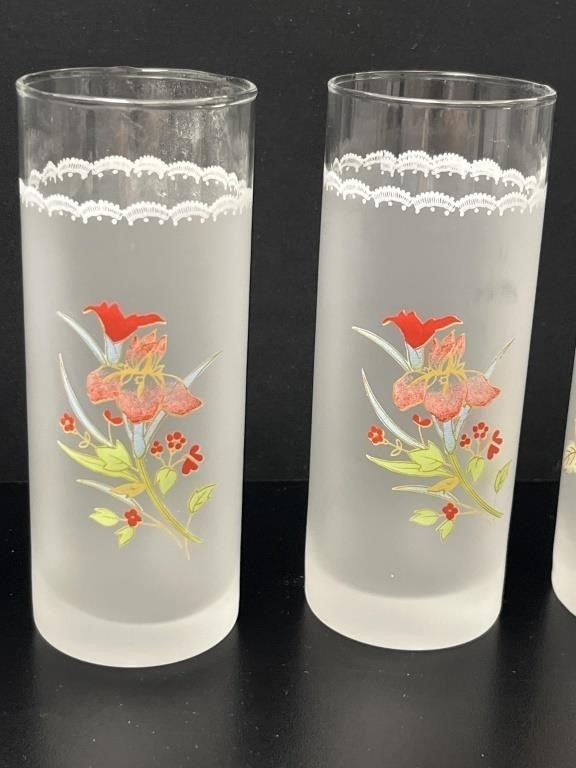 Tom Collins | 7 Floral Lace Frosted Tom Collins Glasses | MutualArt