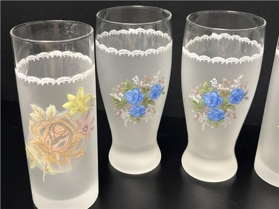 Tom Collins | 7 Floral Lace Frosted Tom Collins Glasses | MutualArt