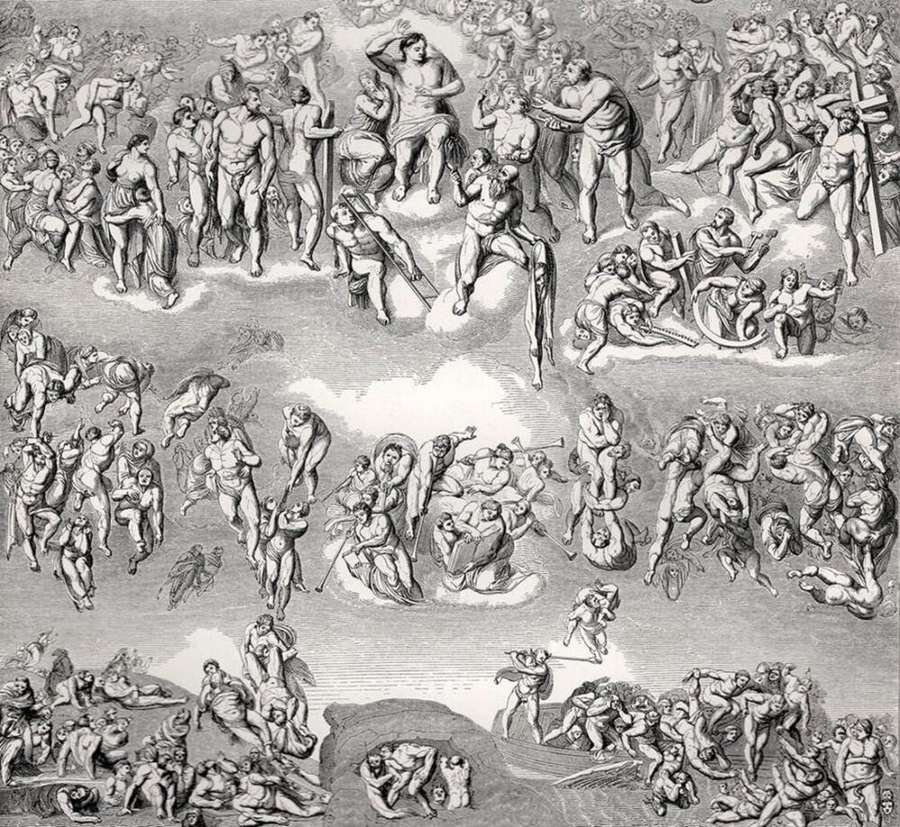 Michelangelo | 1800s Michelangelo Religious Engraving The Last Judgment ...