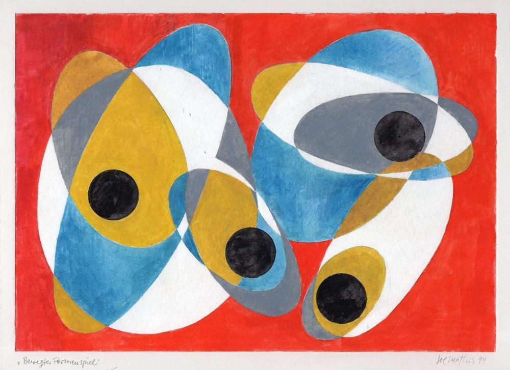 Josef Johann Mathis | Mathis Original Gouache Busy moving Forms Framed ...