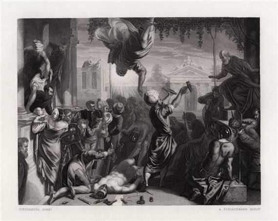 Jacopo TINTORETTO SIGNED 1800s Engraving Martyrdom of a Slave FRAMED by Jacopo Tintoretto