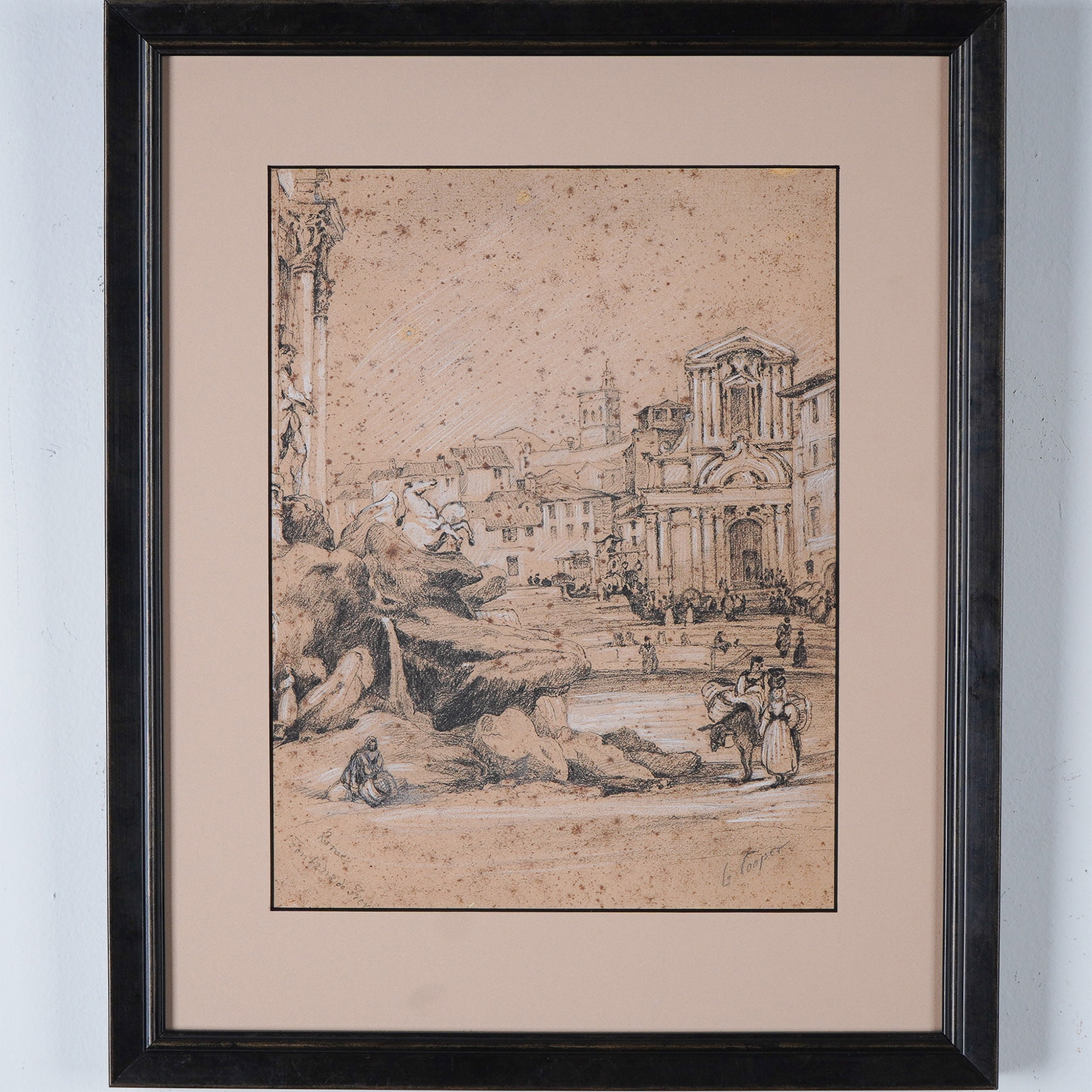 Artwork by G. Cooper, depicting a grand architectural scene with classical buildings, Made of Mixed Media Drawing