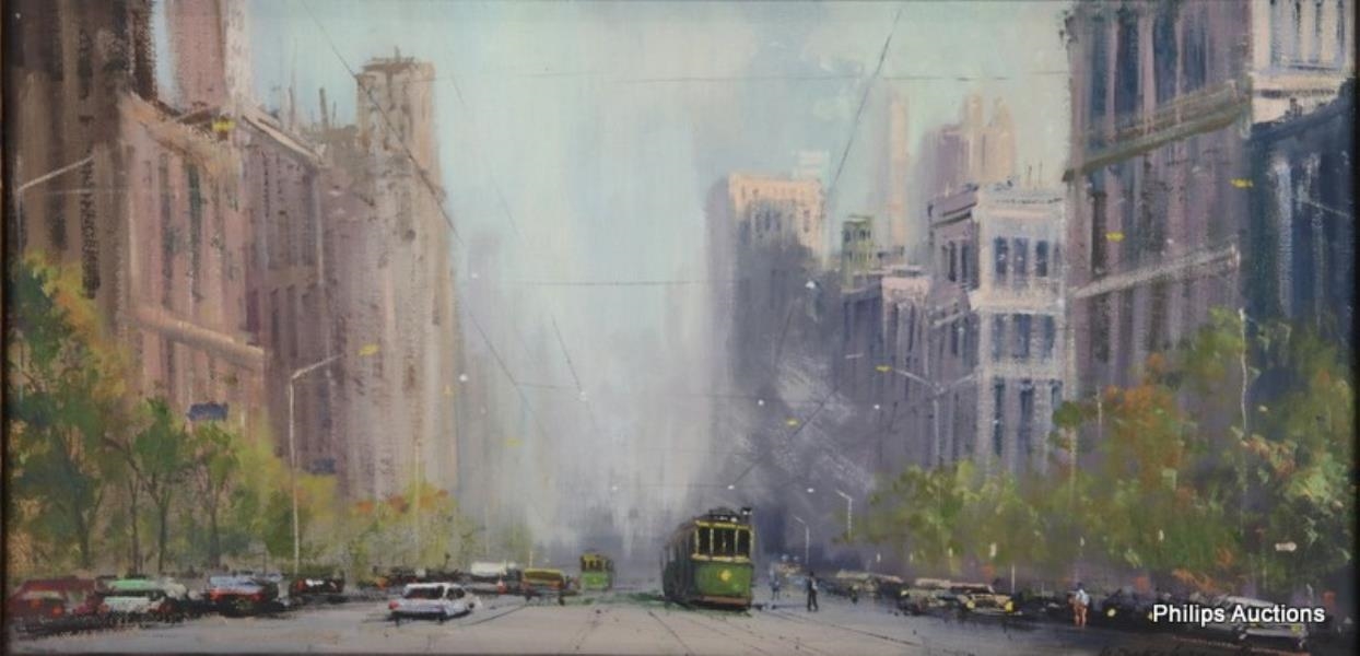 Wykeham Perry | Melbourne Street Scape with Tram | MutualArt