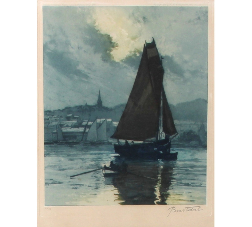 Artwork by Pierre Vidal, Marine le soir, Made of color aquatint