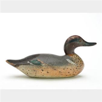 Exceedingly rare challenge grade greenwing teal with snakey head style - Mason Decoy Factory